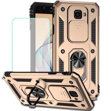 Imagem de Vokuha Capa para Galaxy J7 2017/J7 Sky Pro/J7 Halo/J7 V/J7 Perx/Halo com protetor de tela de vidro temperado e capa deslizante para câmera, anel giratório de 360°, capa magnética para Samsung Galaxy
