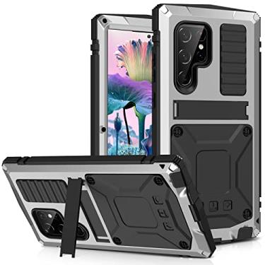 Imagem de Simicoo Capa de silicone para Samsung S23 Plus de metal para Samsung S23 Plus com suporte protetor de tela integrado Gorilla Glass híbrido militar à prova de choque resistente resistente capa completa ao ar livre (prata)