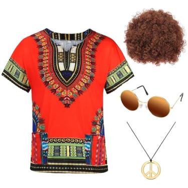 Imagem de Ultrafun Fantasia hippie para homens dos anos 60 e 70, conjunto de acessórios de peruca para festas temáticas, Estilo africano, M