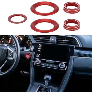 Imagem de VekAuto 5 peças AC ar condicionado motor partida alto-falante interruptor interruptor tampa anel compatível com Honda Civic 2016-2021, liga de alumínio resistente vermelho