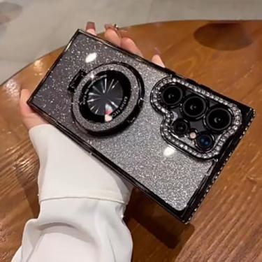 Imagem de Glitter Gradient Rhinestone Magnetic Mirror Bracket Case para Samsung S24 S23 Ultra S22 Plus A54 A34 A24 A55 A35 A25 A15 A05 Girl, Preto, para A34 5G