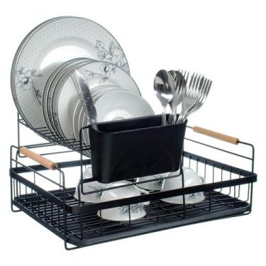 Imagem de Escorredor De Louça Metal Porta Talheres Pratos Copos - PGB, Preto
