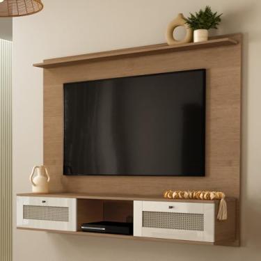 Imagem de Painel com suporte para TV até 72 polegadas 2 portas 1 prateleira TRAMA cor Cinamomo/Off White - Artely