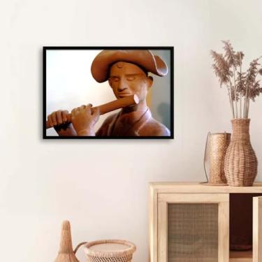 Imagem de Quadro Decorativo Arte de Barro; Tocador de Pífano, Cultura nordestina. Arte de Caruaru. Artesanato de Caruaru. Pernambuco. Arte de barro de Caruaru. (30X40 MOLDURA PRETA)