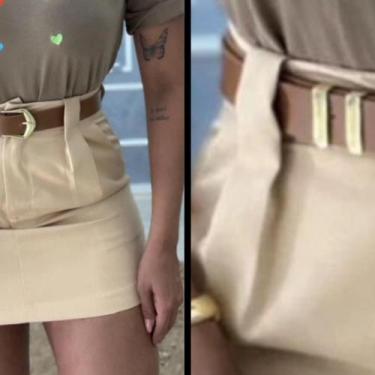 Imagem de Saia Shorts em Alfaiataria com Cinto - ESTILLOS MODAS, Bege, GG