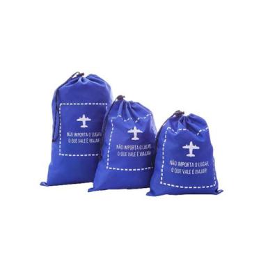 Imagem de Kit Saco com Cordão para Viagem Azul para P/M/G 3Pçs - Secalux, Azul m