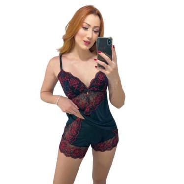 Imagem de Baby doll liganete e renda preto - Donzzela Lingerie, G, Preto