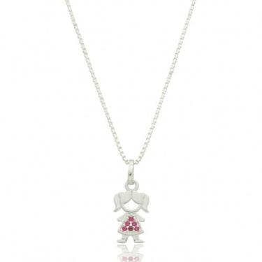 Imagem de Corrente Veneziana Com Pingente Menina Cravejada Prata 925kl - Juniorj