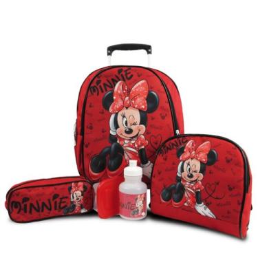 Imagem de Kit Mochila Escolar Infantil Rodinhas Minnie Vermelha Tam M - sm