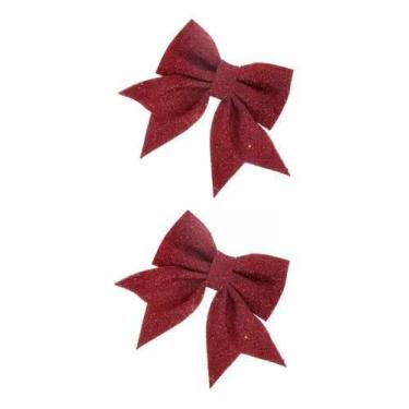 Imagem de Laços Enfeite De Natal Vermelho Glitter 2 Unidades - hai brasil