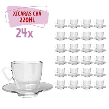 Imagem de Kit 24 Xícaras Chá Vidro 220mL C/ Pires Moderna Transparente - TODO DI