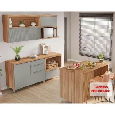 Imagem de Cozinha Completa Marquesa 6 Peças (2Aéreos+3Balcões+1Bancada Ilha) C6P02 Nature/Verde - Nesher