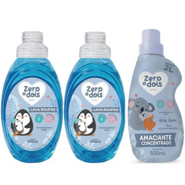 Imagem de Kit Lava Roupas de Bebês: 2 Sabão Líquido 1 Amaciante Antialérgico Bebês Hipoalergênico 0a2