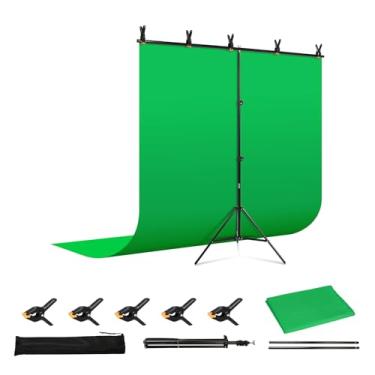 Imagem de GVM Pano de fundo verde com kit de suporte, fundo de tela verde Chromakey com suporte ajustável em forma de T, 5 grampos e bolsa de transporte, kit de tela verde para fotografia, streaming, entrevista