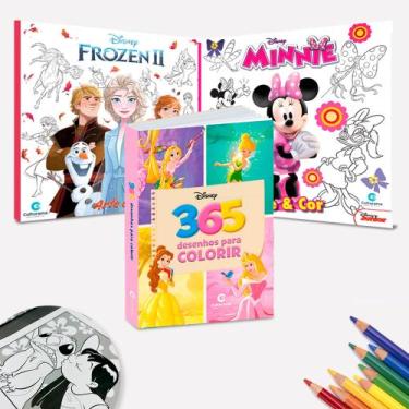 Imagem de Kit 3 Livros Para Pintar Colorir Desenhar Disney Princesas Frozen e Mi