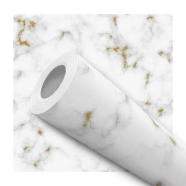 Imagem de Papel de Parede Adesivo Mármore Branco Gold Marmorizado Cozinha Banhei