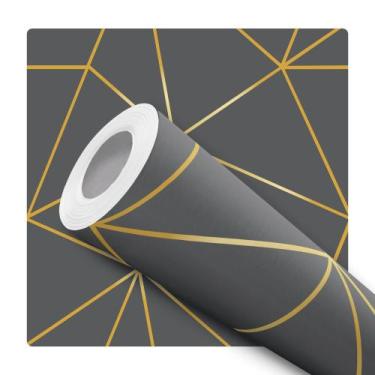 Imagem de Papel De Parede Vinílico Geométrico Grafite Fio Dourado Sala Quarto 10