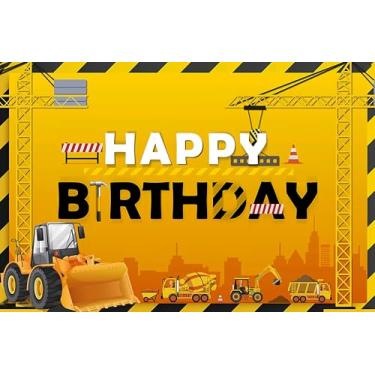 Imagem de Decoração de festa de aniversário de construção, escavadeira, guindaste, caminhão, escavadeira, fundo de aniversário, faixa de festa para meninos e crianças, decorações de aniversário