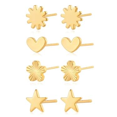 Imagem de BENEIGE Conjunto de 4 pares de brincos pequenos para mulheres e homens | Conjunto de brincos femininos banhados a ouro 14K com vários piercings | Brincos de cartilagem cruzada | Brincos de hélice de