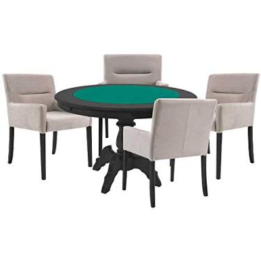 Imagem de Mesa de Jogos Carteado Redonda Montreal Tampo Reversível Preto com 4 Cadeiras Vicenza Nude - Gran Belo