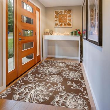 Imagem de Cosilyt Extra Grande 9,5 x 1,5 m 1/10 polegada Tapete de porta frontal ultrafino para entrada interna, tapetes de porta internos de borracha laváveis antiderrapantes para entrada de casa, marrom barroco