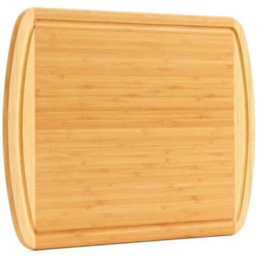Imagem de Homaxy Tábuas de corte de bambu extragrandes para cozinha, tábua de corte de madeira 2GG de 51 x 38 cm com ranhura de suco, tábua de cortar bloco de açougueiro de madeira para cozinha, carne, frutas e