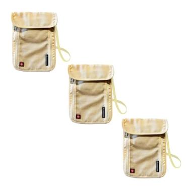Imagem de [Pacote com 3] Carteira de pescoço de viagem com porta-passaporte, bolsa com bloqueio de RFID, capa oculta, alça ajustável, pacote familiar fácil de ocultar para dinheiro, documentos, telefone, Caqui,