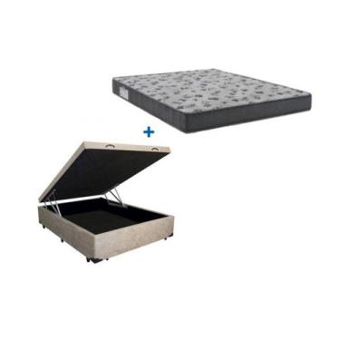 Imagem de Cama Box Baú casal 138 Suede bege com Colchão De Espuma - D33 Ortobom 