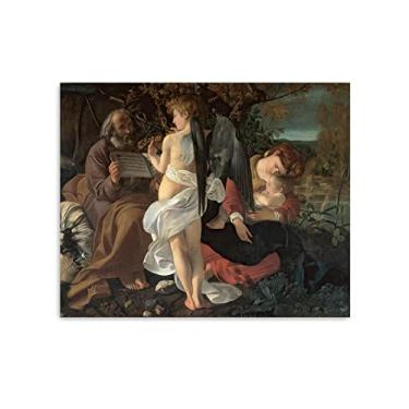 Imagem de Arte de parede em tela clássica - Michelangelo Merisi Caravaggio Impressões - Reprodução de pinturas a óleo famosas - Teste no voo para o Egito Pôster - Imagens de arte em tela Arte de parede 40 x 50