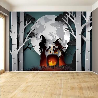 Imagem de Lcythiazole Mural de papel de parede de Halloween, bruxa de Halloween na floresta, foto de terror, para fundo de sala de estar e quarto de Halloween, tamanho personalizável