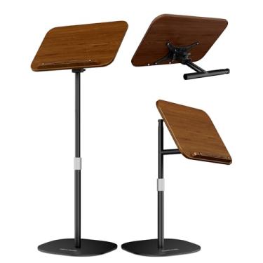 Imagem de aboutool Suporte para livros de chão de uso duplo 2 em 1 e suporte de mesa, altura ajustável de 84 a 160 cm, suporte de livro ajustável com clipes elásticos de página para partituras de música,