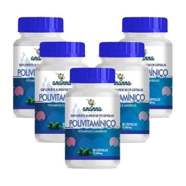 Imagem de 5x Suplemento Polivitamínico Vitaminas e Minerais 60 Caps 500mg - Anan