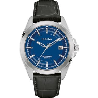 Imagem de Bulova Relógio masculino com pulseira de couro Precisionist, Mostrador prata/azul, Precisionist