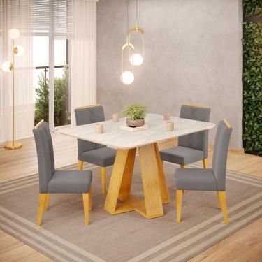 Imagem de Conjunto Sala de Jantar com Mesa Kiara 4 Cadeiras Yasmin Cedro/Quartzo/Lunar