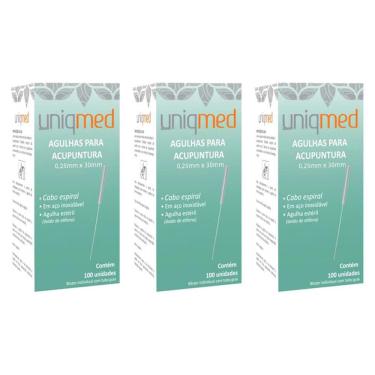 Imagem de Agulha Para Acupuntura 100Un 0,25X30Mm Kit 3Cx Uniqmed