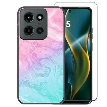 Imagem de Ranyi Capa para Motorola Moto G 2025 XT2513V com protetor de tela, capa protetora de borracha de silicone flexível ultrafina com estampa de mármore celeste para smartphone Motorola Moto G 2025 de 6,7