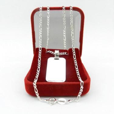 Imagem de Corrente Masculina 80Cm 2Mm + Placa Folheada Prata Cr676 - Wnbijouteri