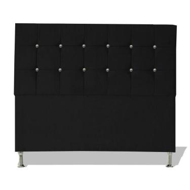 Imagem de Cabeceira De Cama Cristal Queen 160 Cm Botão Strass Suede Preto Do Lar Móveis