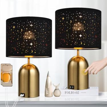 Imagem de MoMyofdy Luminárias De Mesa Com Controle De Toque, 3 Vias, Reguláveis, Para Mesa De Cabeceira, Conjunto De 2 Pequenas Luminárias De Mesa Modernas, Pretas E Douradas Com Portas Usb Tipo C Para Sala D