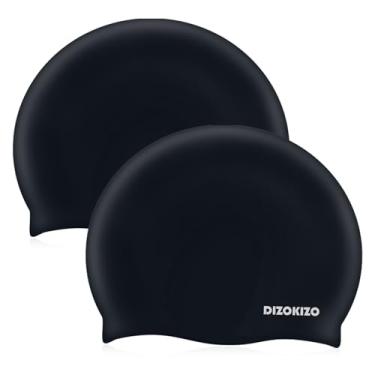 Imagem de Dizokizo 2 toucas de natação de silicone para crianças de 6 a 14 anos, touca de natação antiderrapante confortável de alta elasticidade para meninas e meninos, chapéus de natação duráveis à prova
