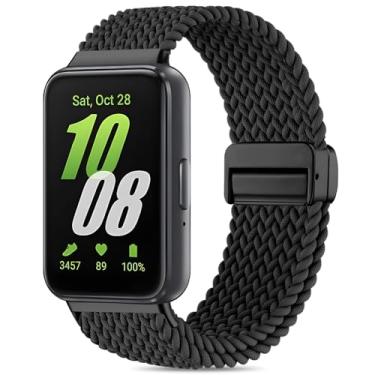 Imagem de Huadea Pulseira de nylon trançado magnético compatível com Samsung Galaxy Fit 3 para mulheres e homens, alça solo, elástica, elástica, ajustável, para Galaxy Fit 3, SM-R390, Preto, 5.5-9.5 inches