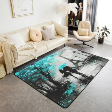 Imagem de jejeloiu Eiffel Toalha Tapete 3x5 Casal Dia dos Namorados Azul Petróleo Tapete Decorativo para Meninas Mulheres Amantes Romântico Paris Tapetes de Sala de Estar Viagem França Tapete Interior Decoração