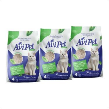 Imagem de Kit 03 Areia Para Gato Avipet Grãos Médios 4Kg