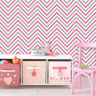 Imagem de Papel de Parede Chevron Rosa e Cinza - Inove Papéis de Parede 