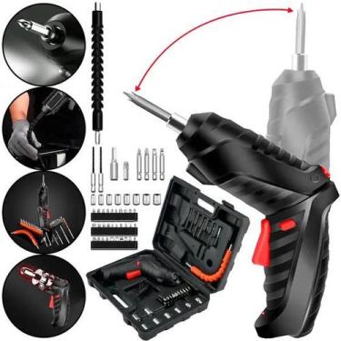 Imagem de Parafusadeira Furadeira Chave de Fenda Elétrica Kit 48 Peças Portátil 