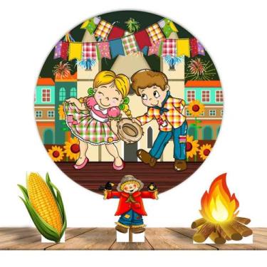 Imagem de Painel Festa Redondo 1,50m 03 Totens Display MDF 25cm Festa Junina - F