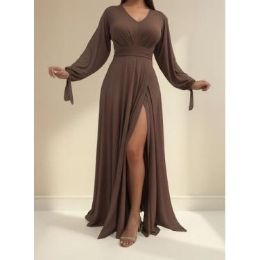 Imagem de Vestido Longo Festa Madrinha Manga Aberta Com Fenda E Decote - Casual 