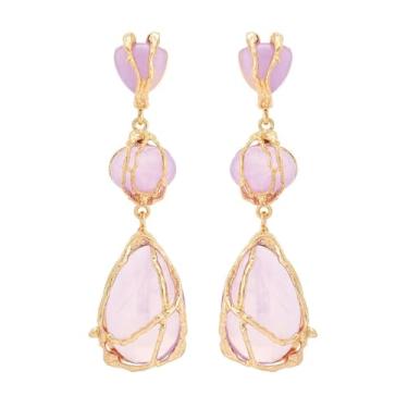 Imagem de Brincos pendurados de resina multicolorida em forma de gota d'água para mulheres, estilo étnico, tamanho 8,9 x 2,4 cm/424