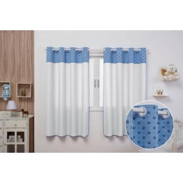 Imagem de Cortina Infantil Kids Estampada 2,00m x 1,40m com Barrado Duas Folhas Promoção (COROINHA BRANCO E AZUL BEBE)