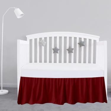 Imagem de Saia para cama de berço bordô com babados – 71 cm x 132 cm com queda de 35,5 cm, roupa de cama macia e respirável para bebês meninos e meninas, babados com cantos divididos, plataforma de tecido